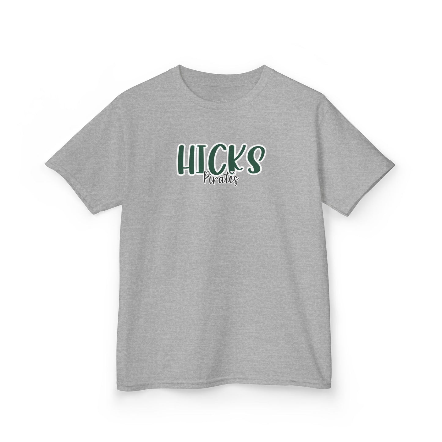 Gildan Kids Heavy Cotton Tee with Hicks Pirates Style 2 Design, Cute Children's T-Shirt, School Spirit Apparel, Gift for Young Fans, Sporty Kids Wear