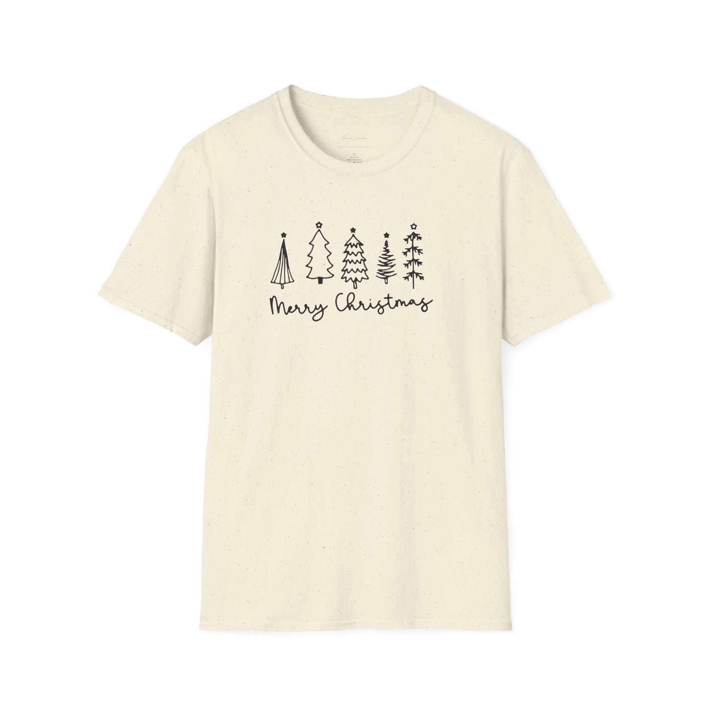 Christmas Tree Line Art T-Shirt – 'Merry Christmas' Minimal Holiday Gildan Softstyle Tee