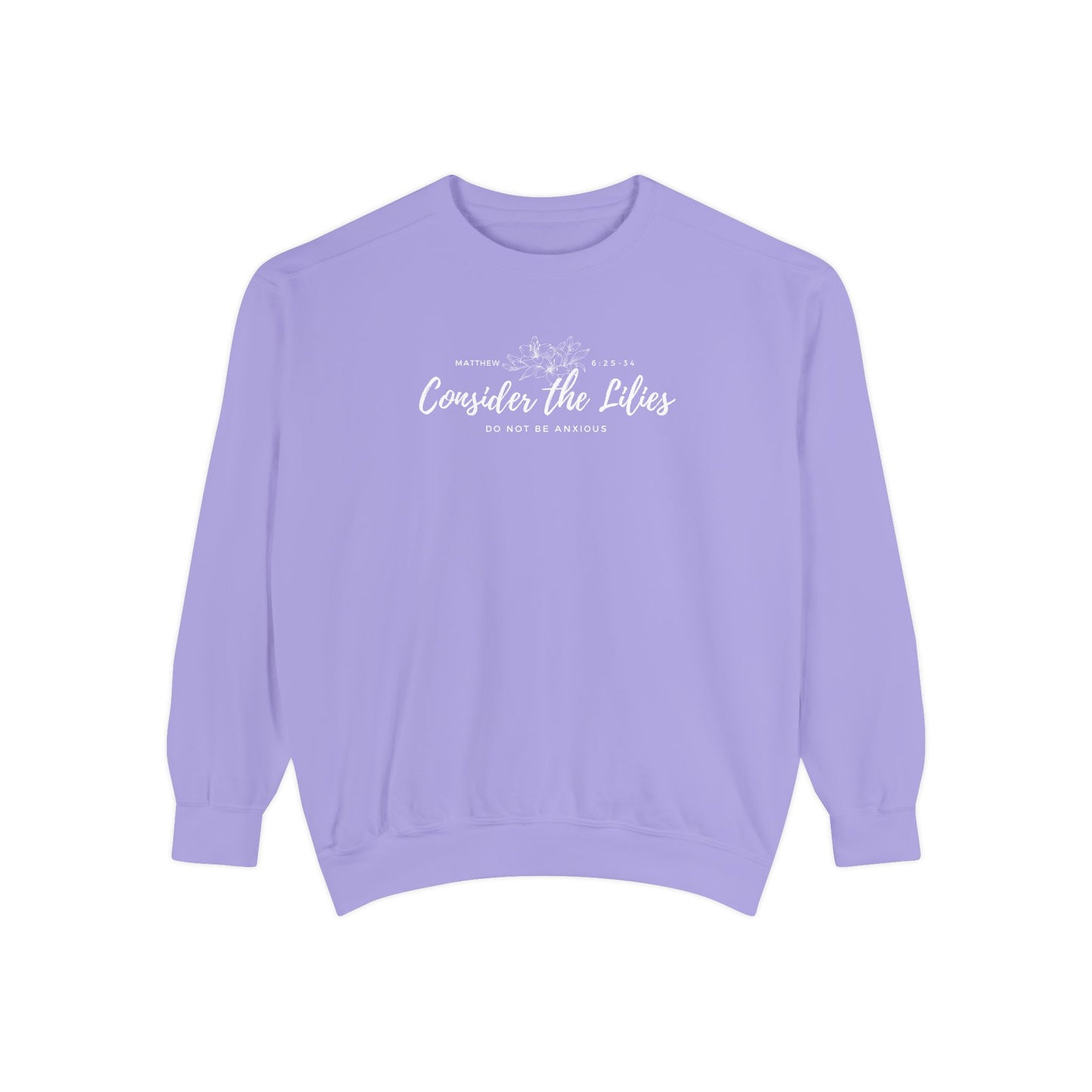 Comfort Colors Unisex Sweatshirt with 'Consider the Lilies' Design, Perfect for Casual Wear, Gifts, Spring Fashion, Cozy Atmosphere, [...]