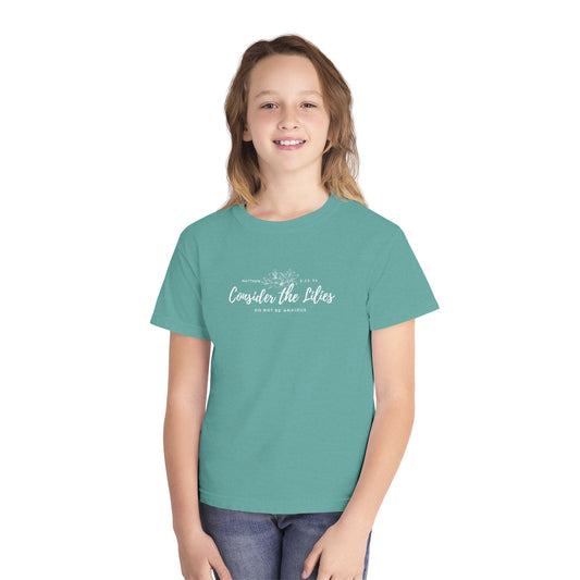 Comfort Colors "Consider the Lilies" Inspirational T-Shirt, Everyday Wear, Gift for kids, Christian Thought