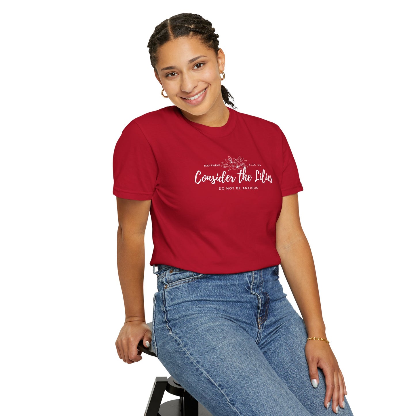 Comfort Colors Consider the Lilies T-Shirt | Inspirational Quote Tee, Unisex Garment-Dyed, Nature Lovers Gift, Spring and Summer Fashion, Meditation Shirt