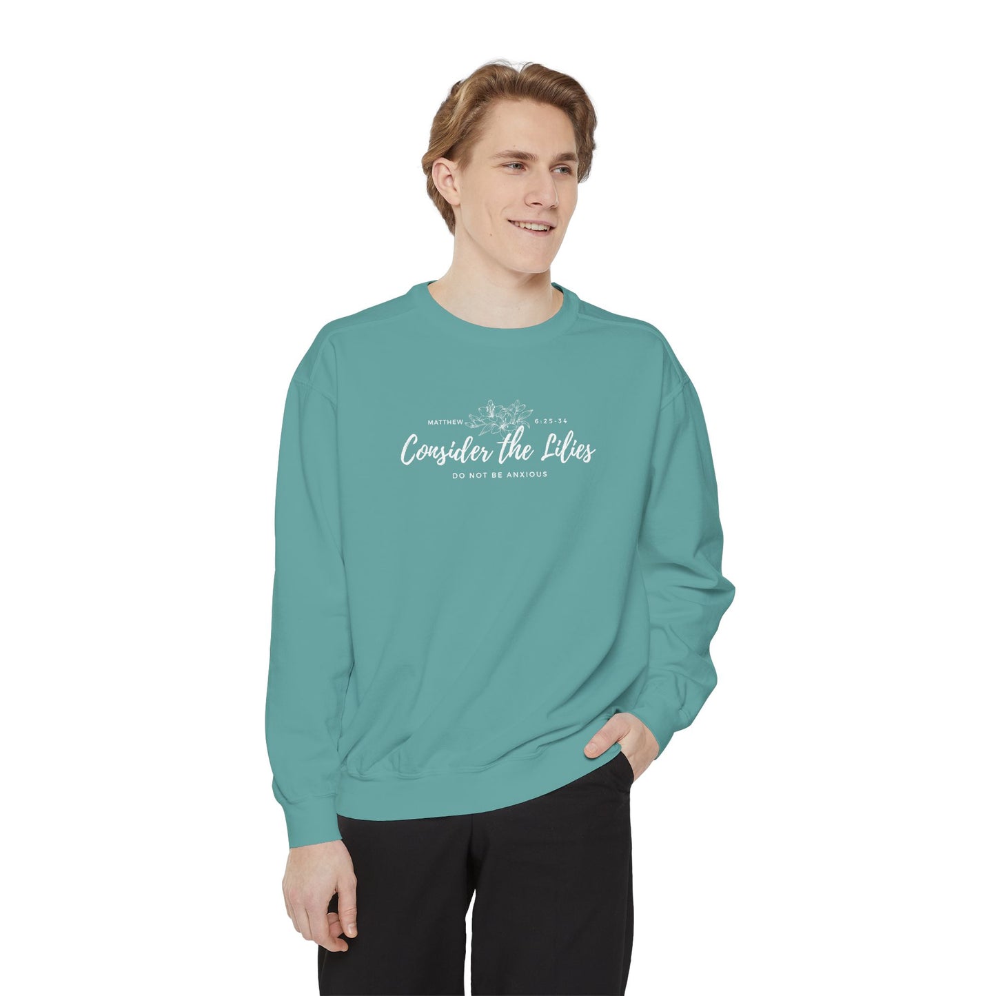 Comfort Colors Unisex Sweatshirt with 'Consider the Lilies' Design, Perfect for Casual Wear, Gifts, Spring Fashion, Cozy Atmosphere, [...]