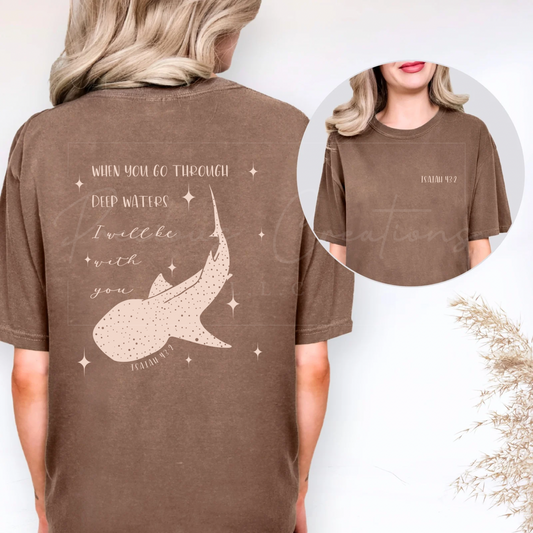 Gordy Fundraiser- Comfort Colors Isaiah 43:2 I will be with you Whale-Inspired Unisex T-shirt, Ocean Lover Gift, Casual Wear, Nature-Inspired Apparel, Perfect for Summer and Vacations