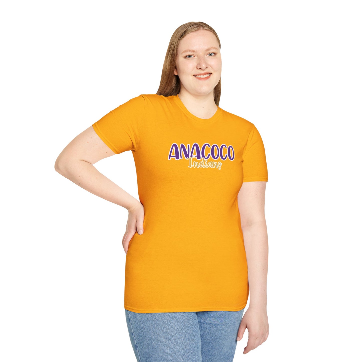 Gildan Anacoco Indians Style 2 Unisex Softstyle T-Shirt, Cute Graphic Tee, Team Spirit Shirt, Casual Wear, Gift for Fans