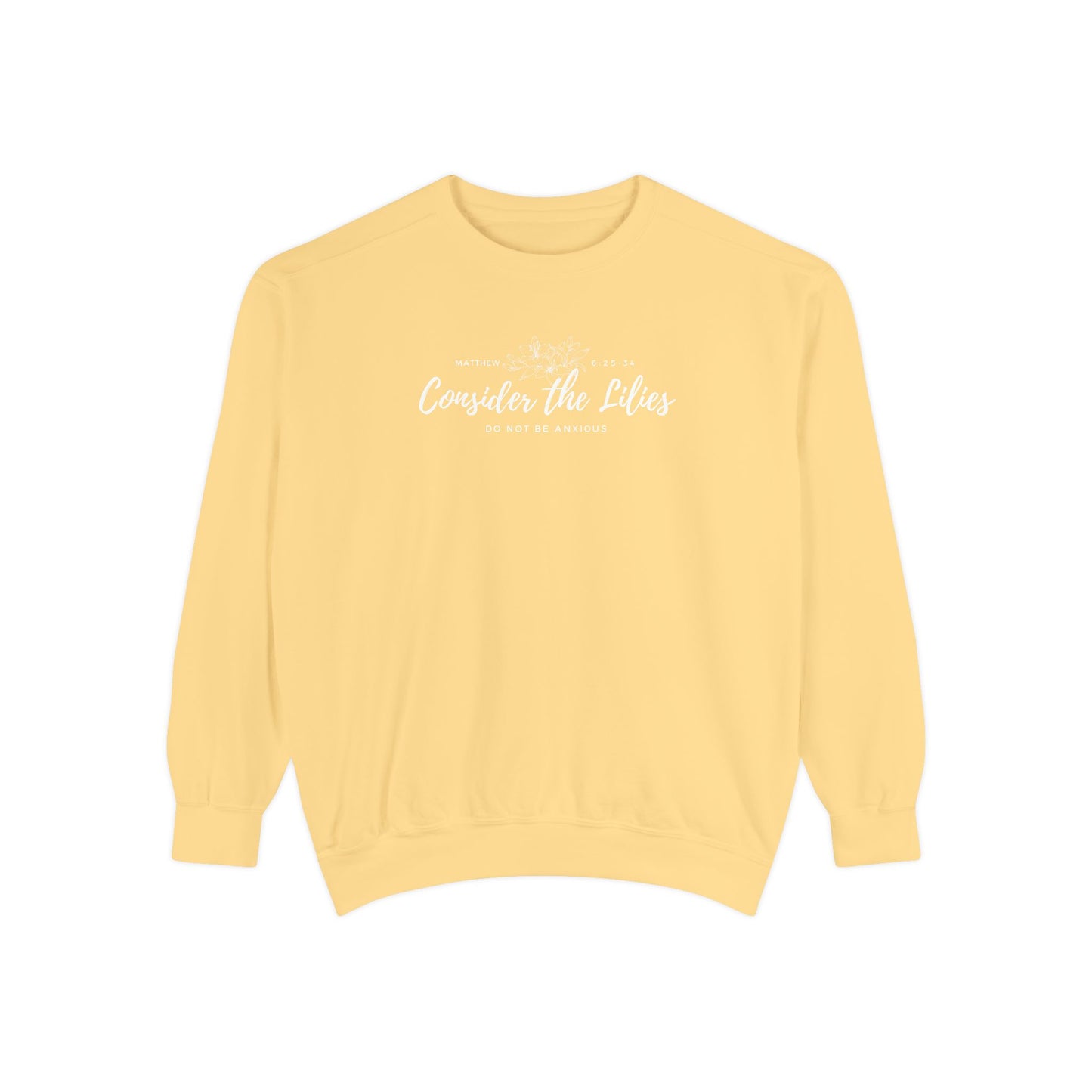 Comfort Colors Unisex Sweatshirt with 'Consider the Lilies' Design, Perfect for Casual Wear, Gifts, Spring Fashion, Cozy Atmosphere, [...]