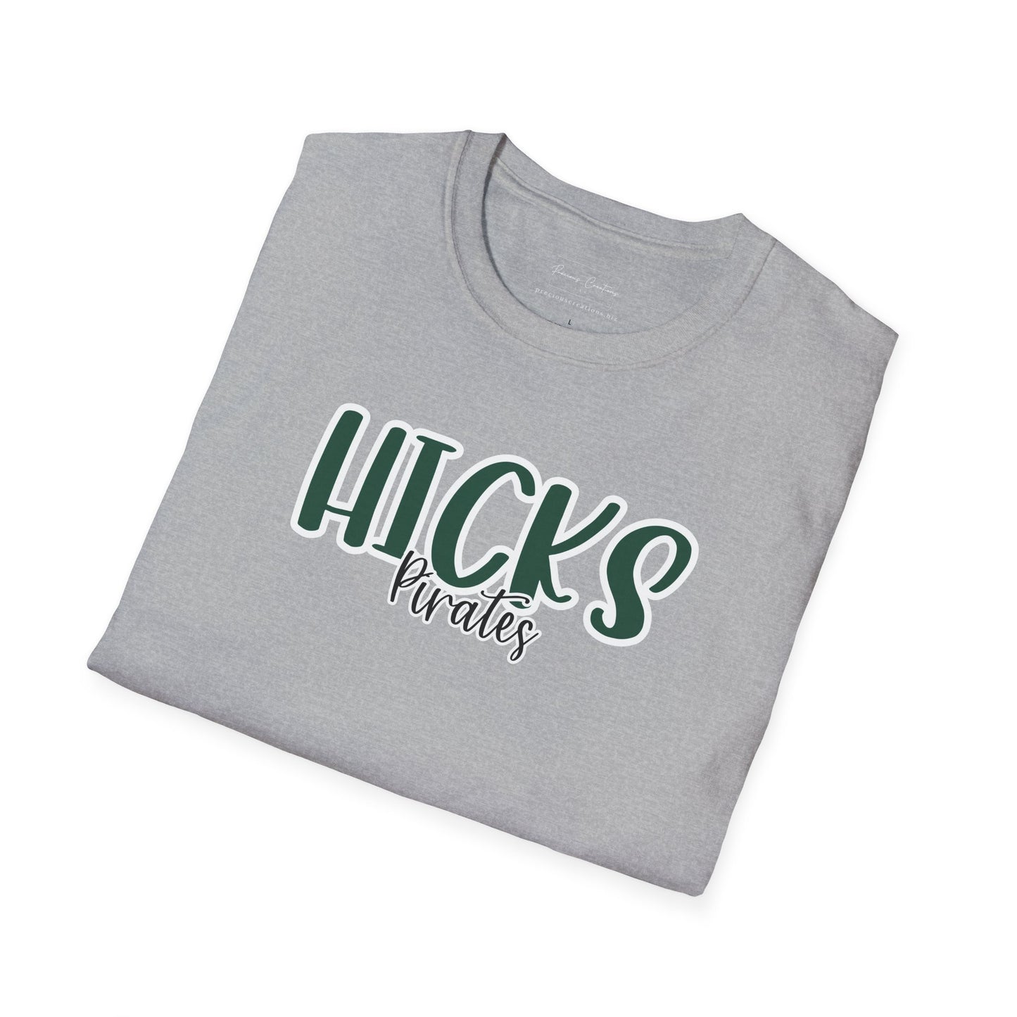 Gildan Hicks Pirates Style 2 Unisex Softstyle T-Shirt, Cute Graphic Tee, Team Spirit Shirt, Casual Wear, Gift for Fans