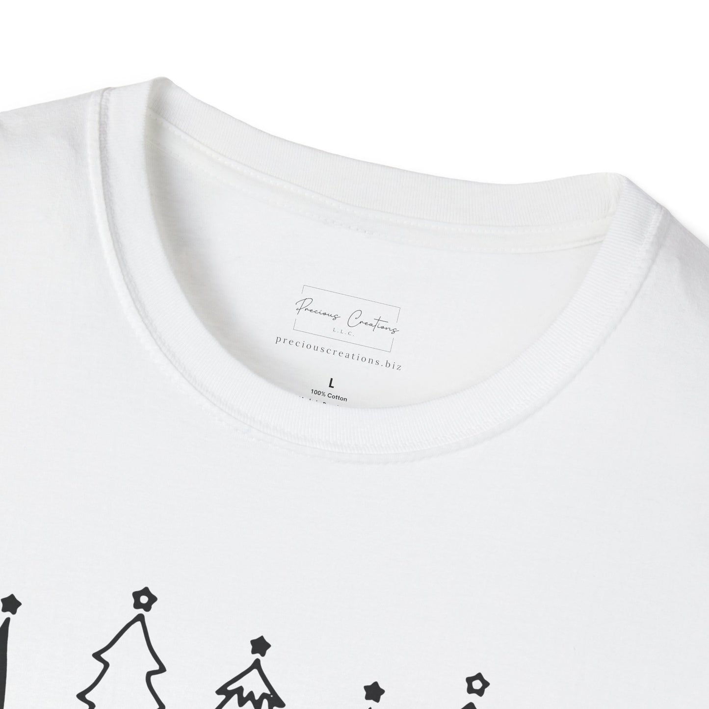 Christmas Tree Line Art T-Shirt – 'Merry Christmas' Minimal Holiday Gildan Softstyle Tee