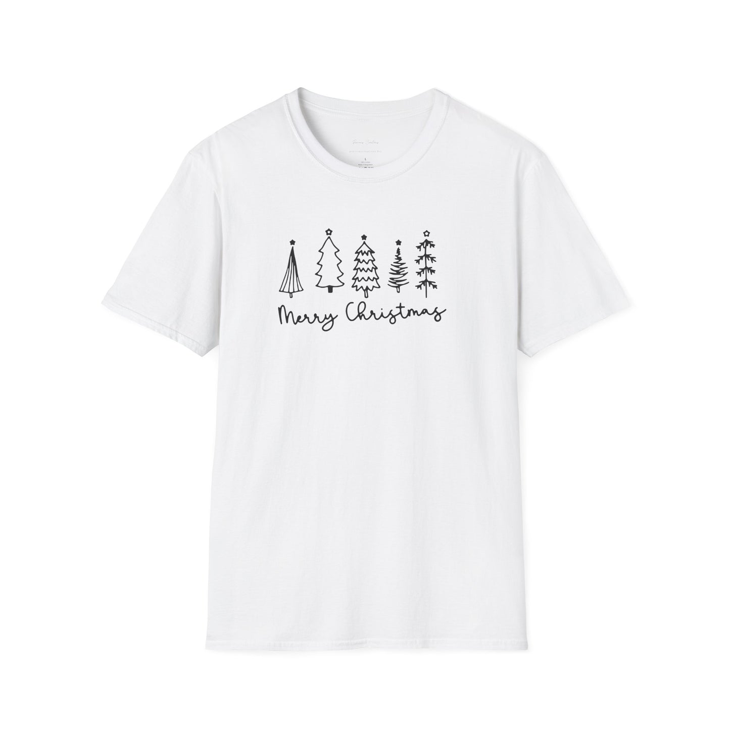 Christmas Tree Line Art T-Shirt – 'Merry Christmas' Minimal Holiday Gildan Softstyle Tee