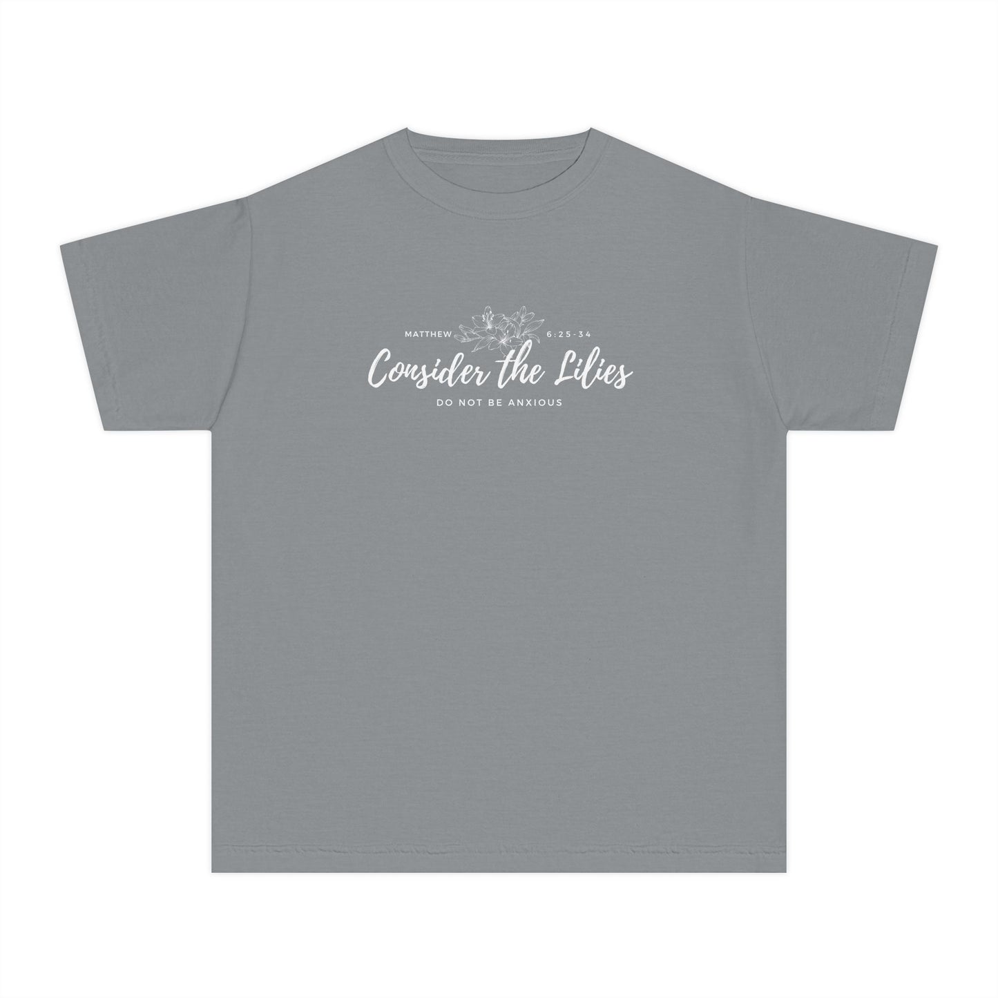 Comfort Colors "Consider the Lilies" Inspirational T-Shirt, Everyday Wear, Gift for kids, Christian Thought