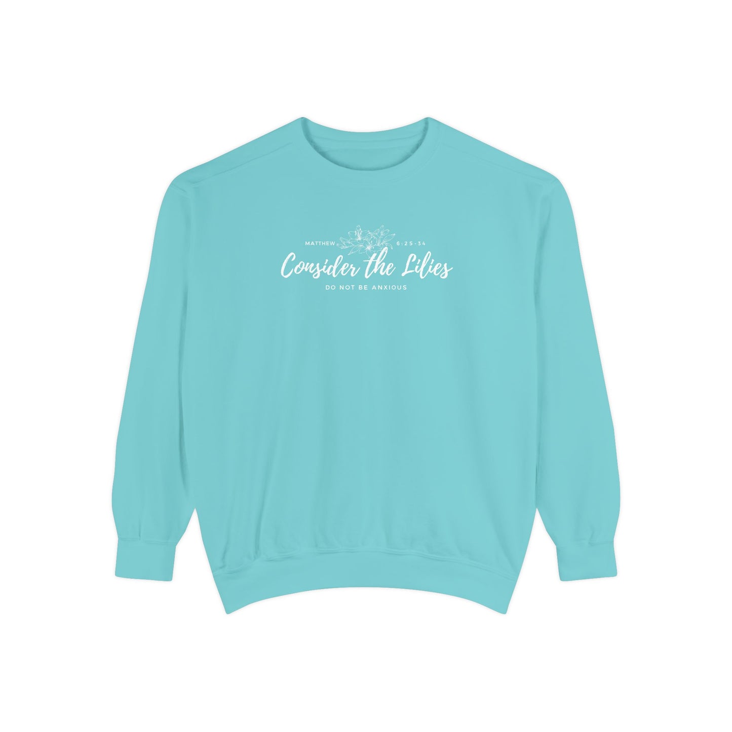 Comfort Colors Unisex Sweatshirt with 'Consider the Lilies' Design, Perfect for Casual Wear, Gifts, Spring Fashion, Cozy Atmosphere, [...]