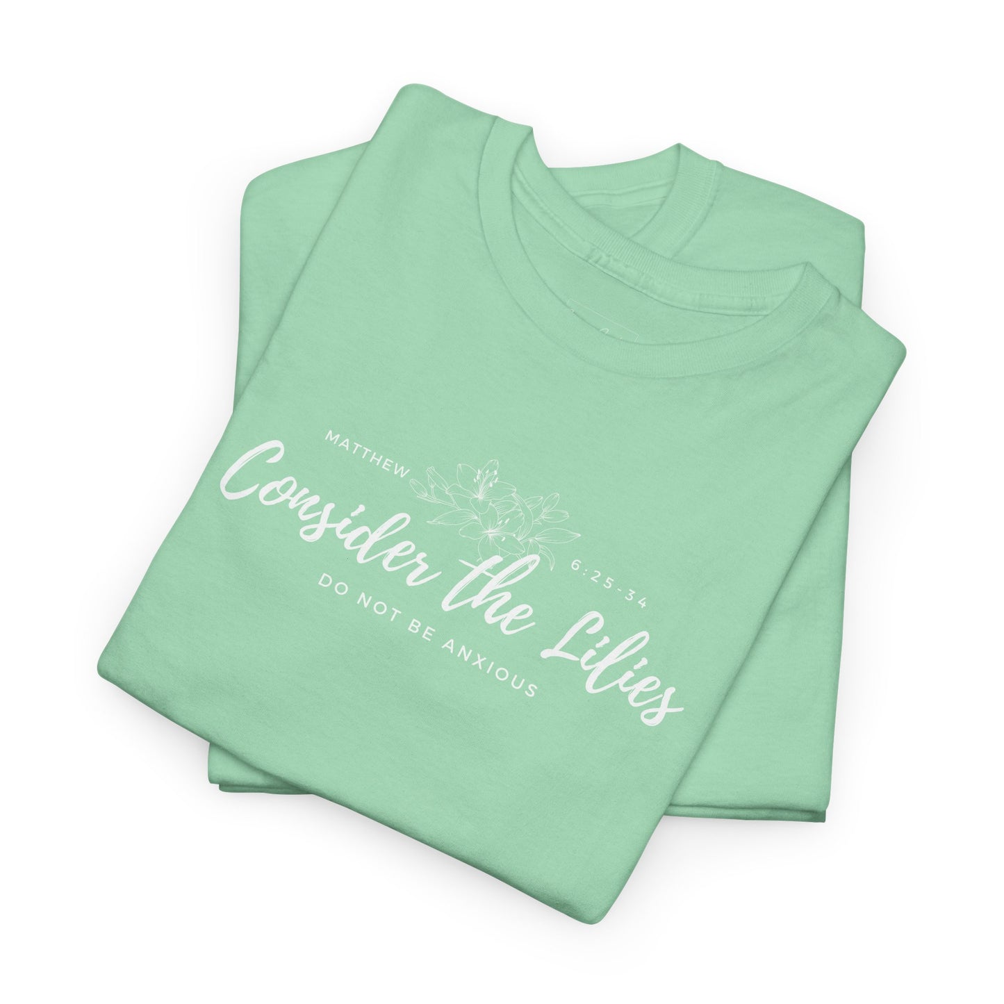 Gildan Unisex Heavy Cotton Tee with 'Consider the Lilies' Design | Casual Wear, Gifts, Inspirational Apparel, Everyday Comfort