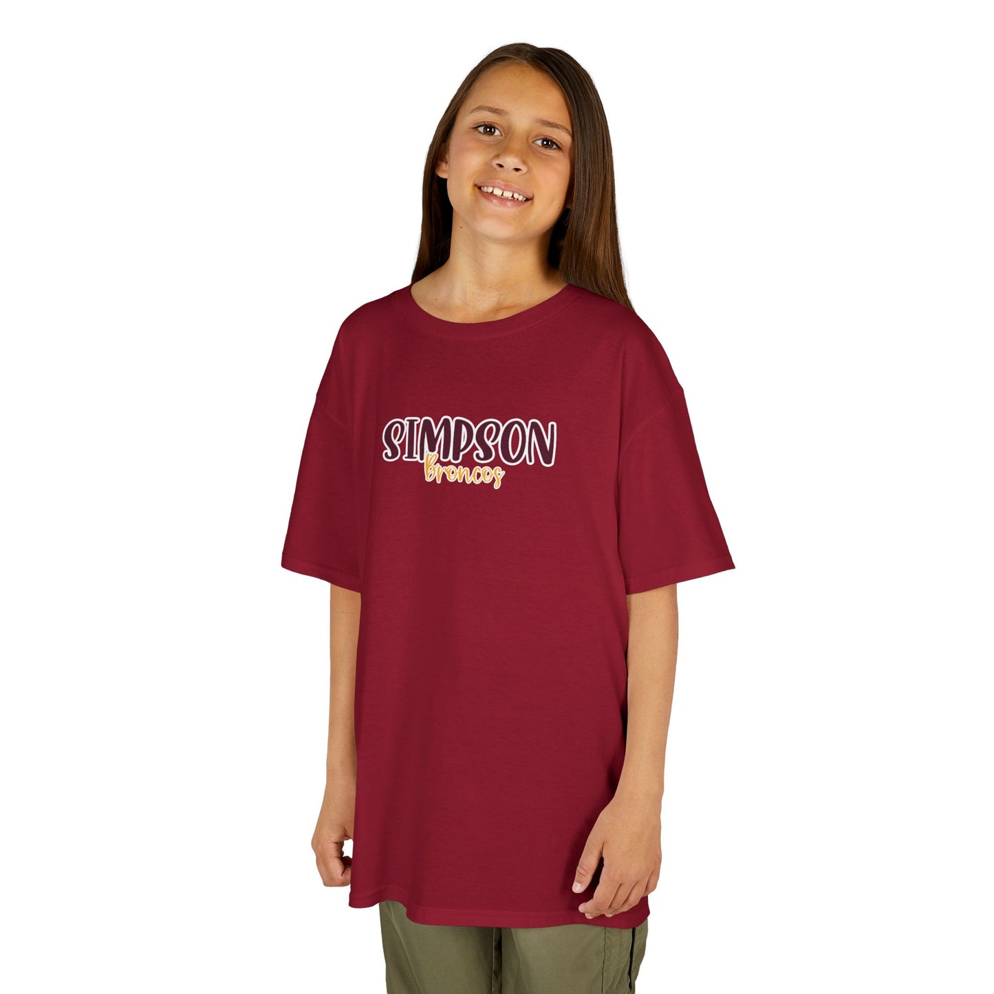 Gildan Kids Heavy Cotton Tee with Simpson Broncos Style 2 Design, Cute Children's T-Shirt, School Spirit Apparel, Gift for Young Fans, Sporty Kids Wear