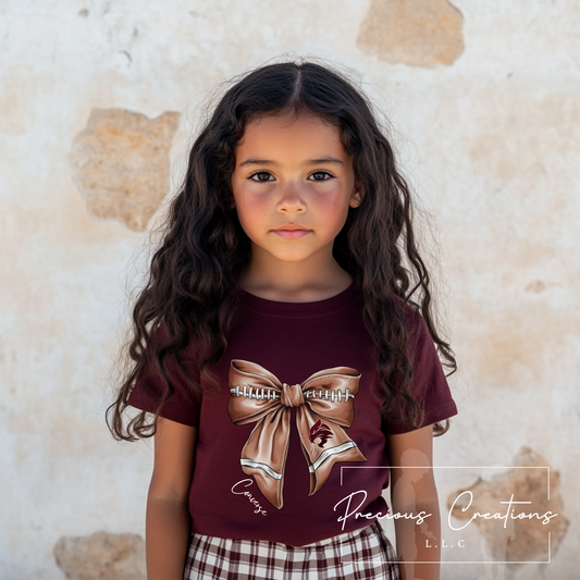 Maroon Converse Football Bow Kids Bella and Canvas