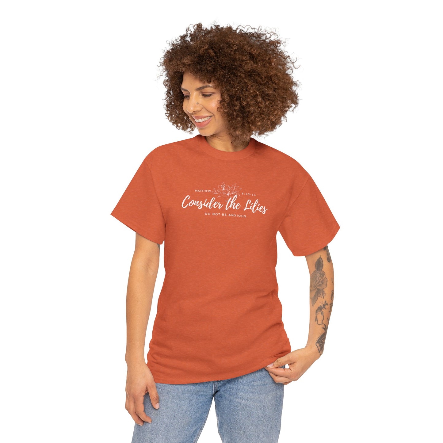 Gildan Unisex Heavy Cotton Tee with 'Consider the Lilies' Design | Casual Wear, Gifts, Inspirational Apparel, Everyday Comfort