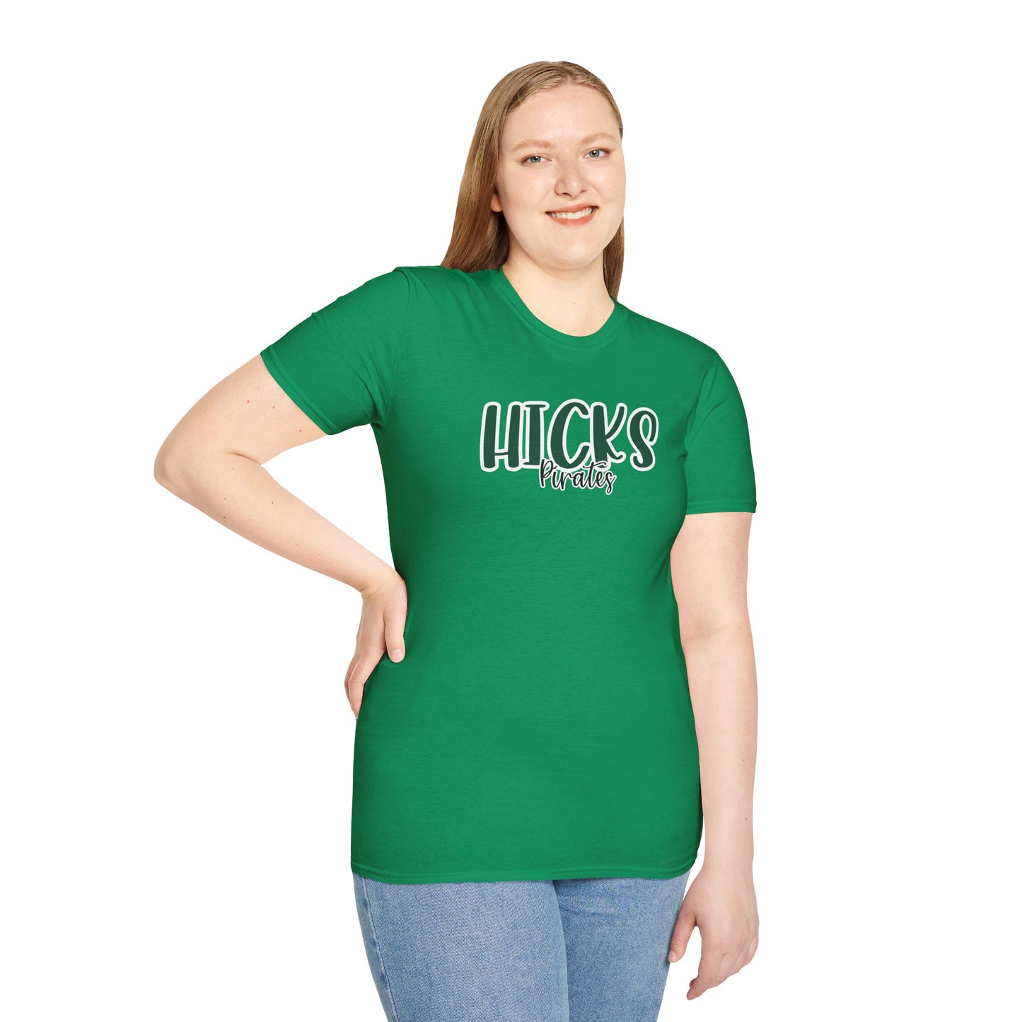 Gildan Hicks Pirates Style 2 Unisex Softstyle T-Shirt, Cute Graphic Tee, Team Spirit Shirt, Casual Wear, Gift for Fans