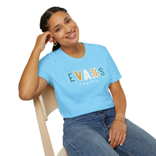 Gildan Evans Eagles Unisex Softstyle T-Shirt, Cute Graphic Tee, Team Spirit Shirt, Casual Wear, Gift for Fans