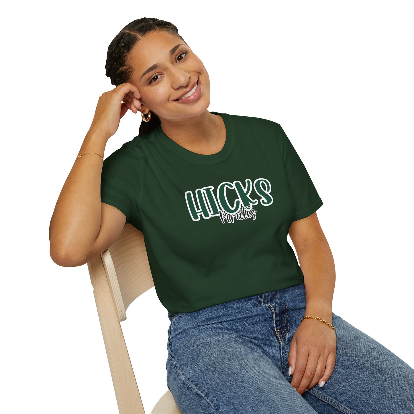 Gildan Hicks Pirates Style 2 Unisex Softstyle T-Shirt, Cute Graphic Tee, Team Spirit Shirt, Casual Wear, Gift for Fans