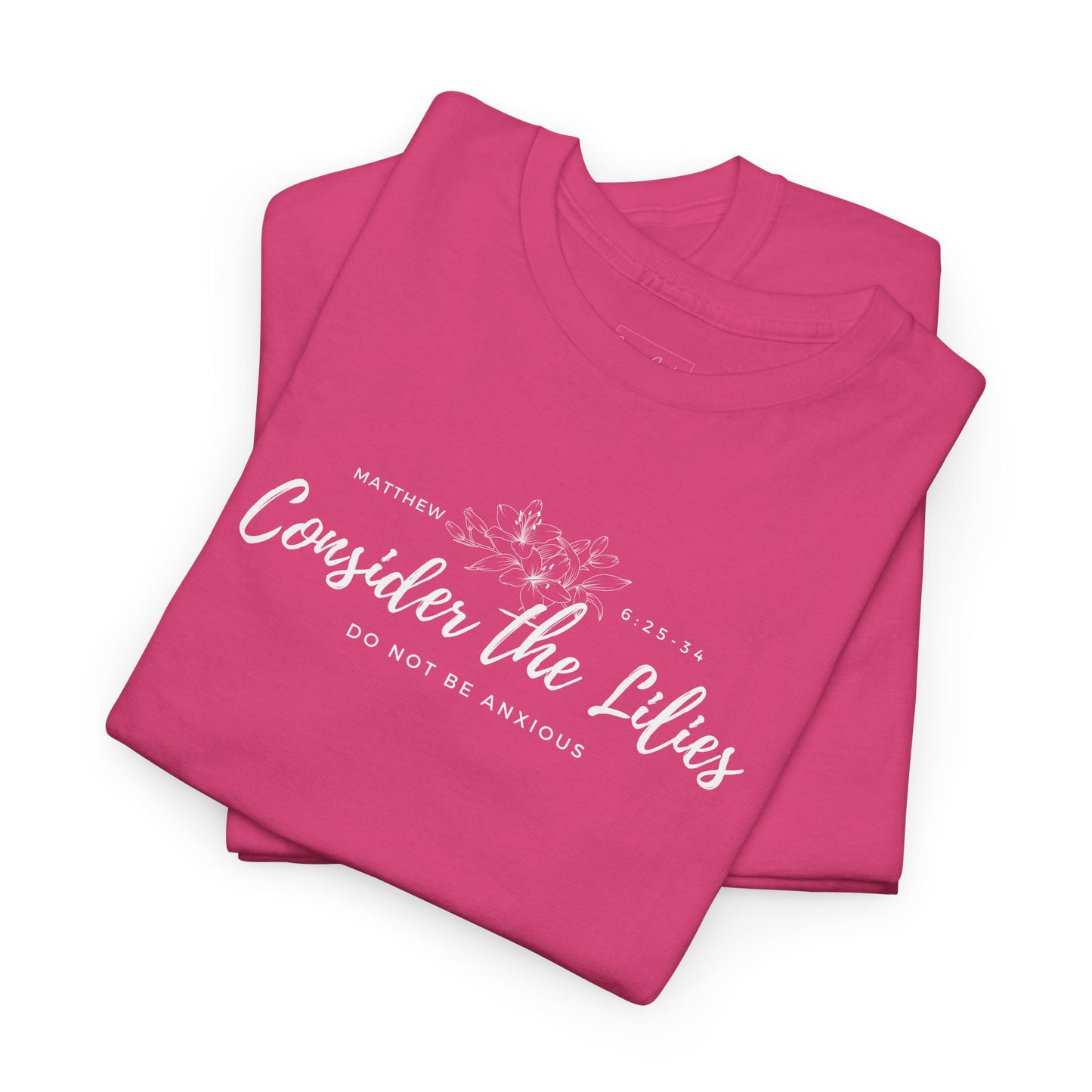 Gildan Unisex Heavy Cotton Tee with 'Consider the Lilies' Design | Casual Wear, Gifts, Inspirational Apparel, Everyday Comfort