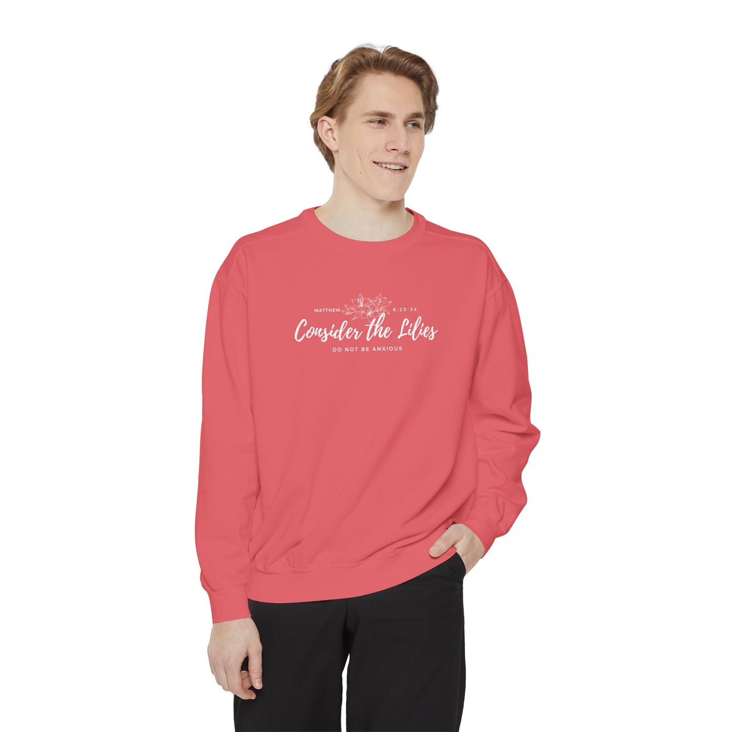 Comfort Colors Unisex Sweatshirt with 'Consider the Lilies' Design, Perfect for Casual Wear, Gifts, Spring Fashion, Cozy Atmosphere, [...]
