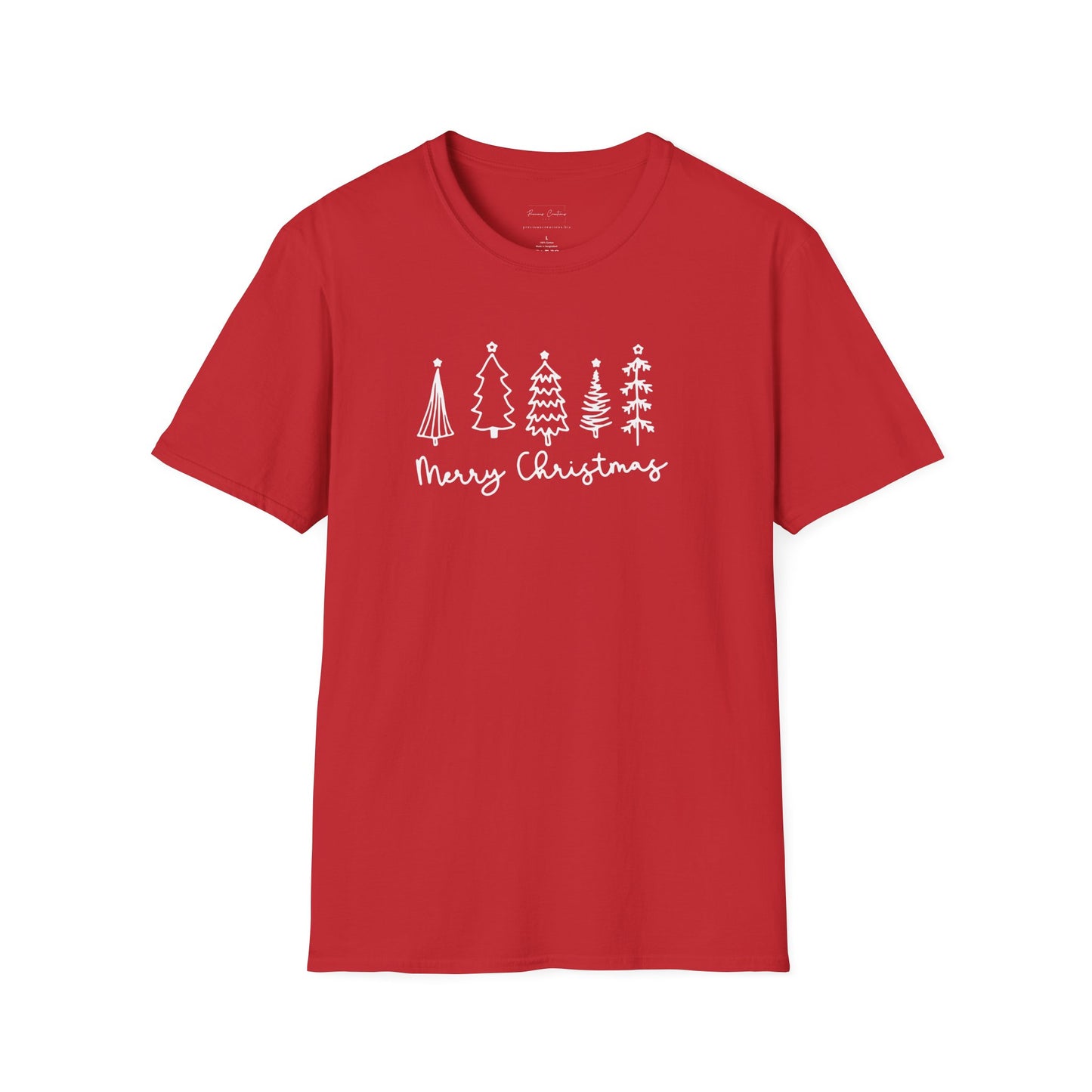 Christmas Tree Line Art T-Shirt – 'Merry Christmas' Minimal Holiday Gildan Softstyle Tee White lettering