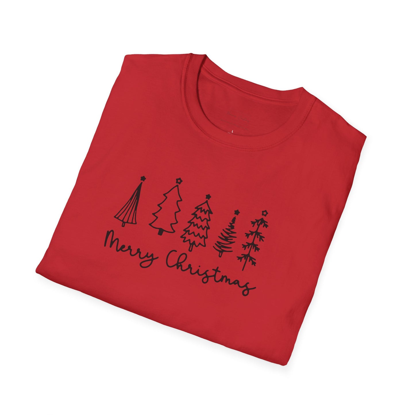 Christmas Tree Line Art T-Shirt – 'Merry Christmas' Minimal Holiday Gildan Softstyle Tee