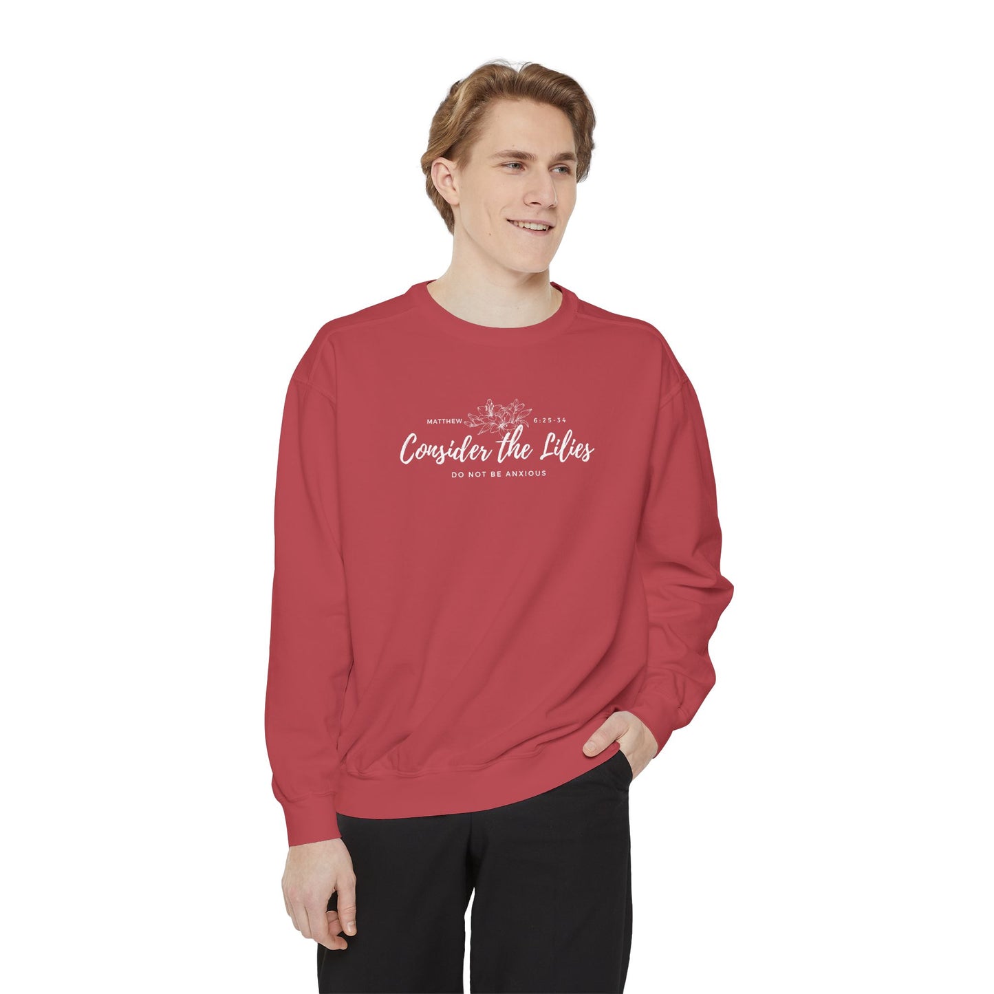 Comfort Colors Unisex Sweatshirt with 'Consider the Lilies' Design, Perfect for Casual Wear, Gifts, Spring Fashion, Cozy Atmosphere, [...]
