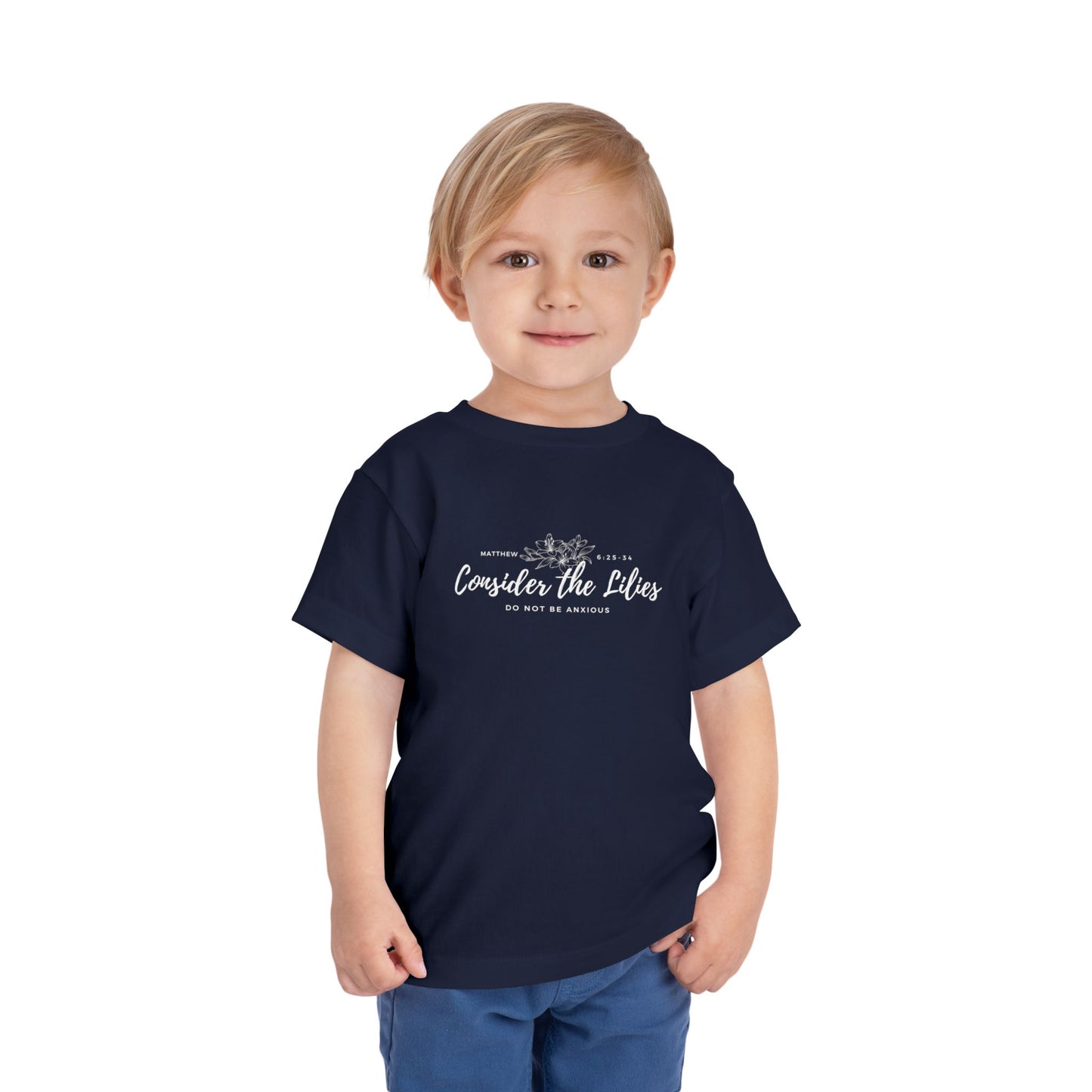 Bella + Canvas Toddler Inspirational Tee - "Consider the Lilies" - Cute Kids Shirt, Birthday Gift, Everyday Wear, Family Matching, Nature Lover