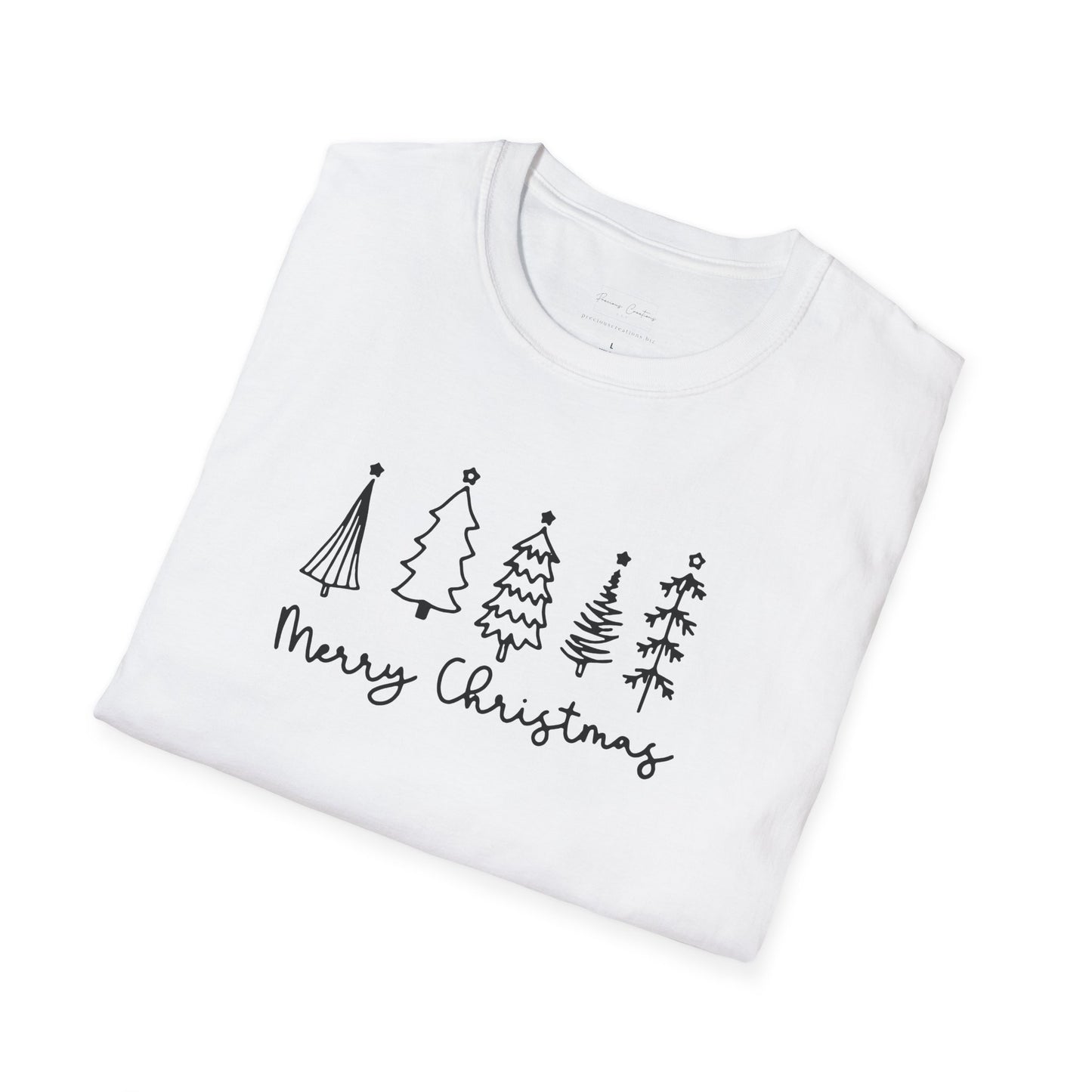 Christmas Tree Line Art T-Shirt – 'Merry Christmas' Minimal Holiday Gildan Softstyle Tee