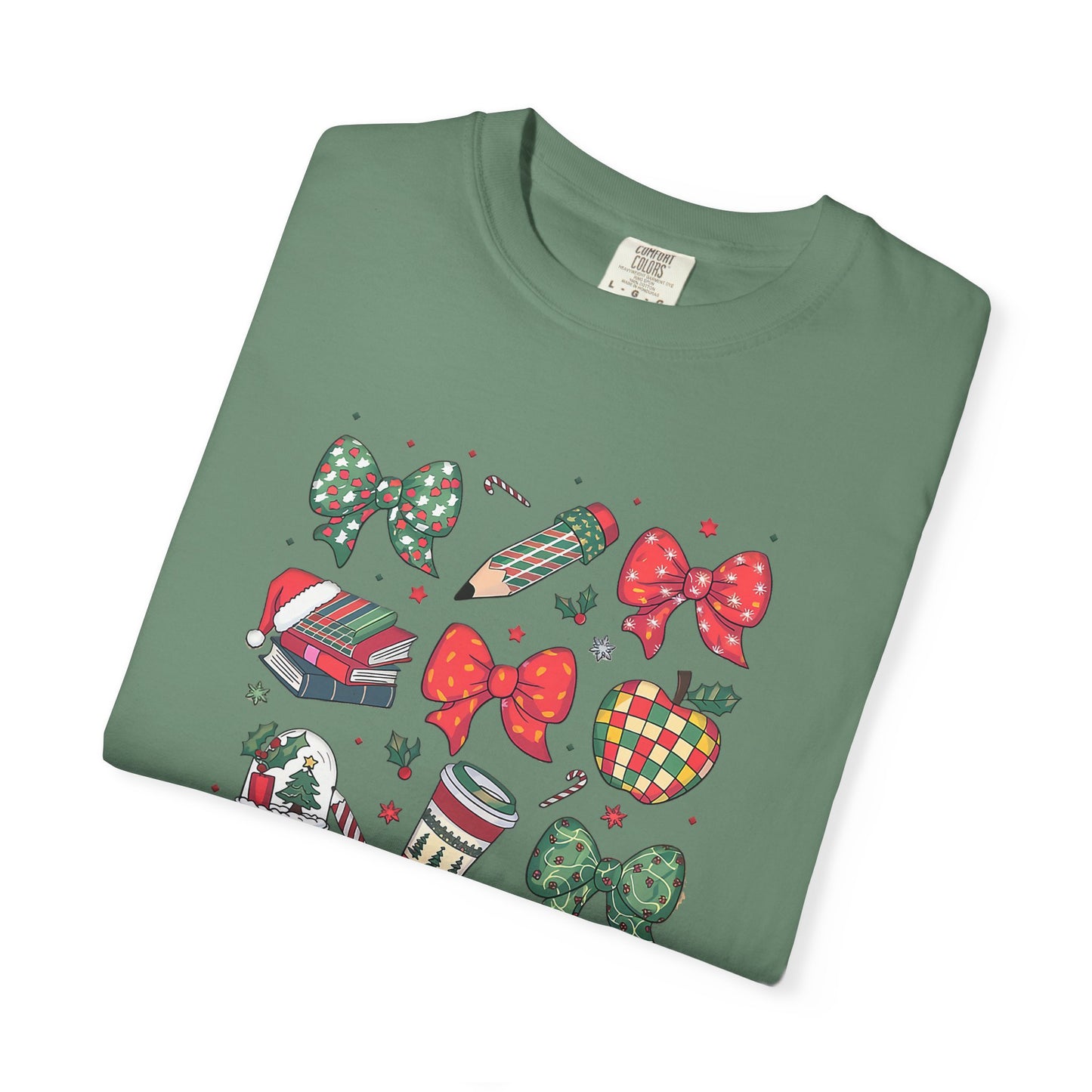 Comfort Colors Festive Bow School T-Shirt - Fun Holiday Graphic Top, Christmas Gift, Unisex Tee, Cozy Wear, Seasonal Style