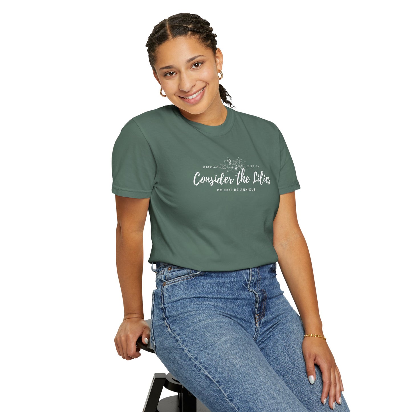 Comfort Colors Garment-Dyed Inspirational T-shirt, Consider the Lilies Tee, Unisex Casual Wear, Motivational Shirt, Relaxed Style