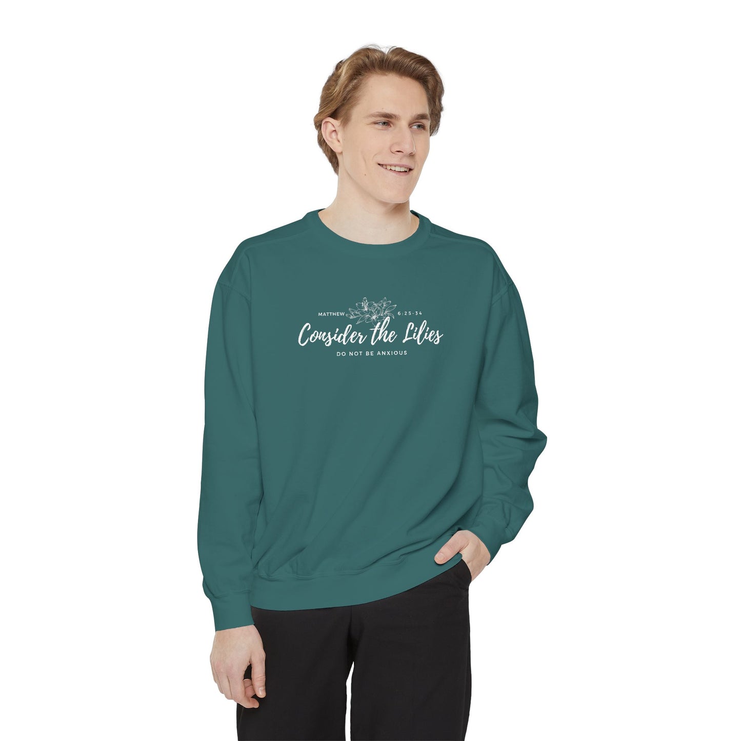 Comfort Colors Unisex Sweatshirt with 'Consider the Lilies' Design, Perfect for Casual Wear, Gifts, Spring Fashion, Cozy Atmosphere, [...]