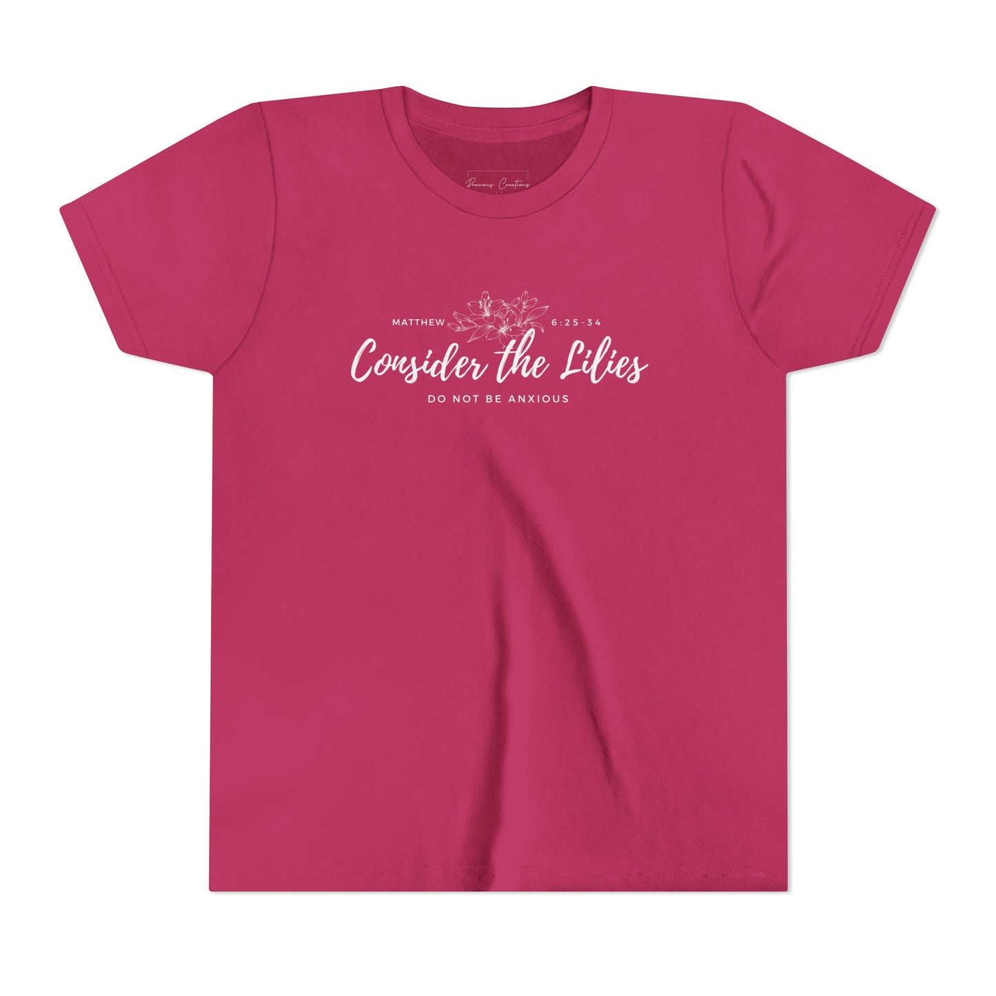 Bella + Canvas Consider the Lilies Youth Tee, Inspirational Kids Shirt, Motivational T-Shirt, Spring Gift, Nature Lover Clothing