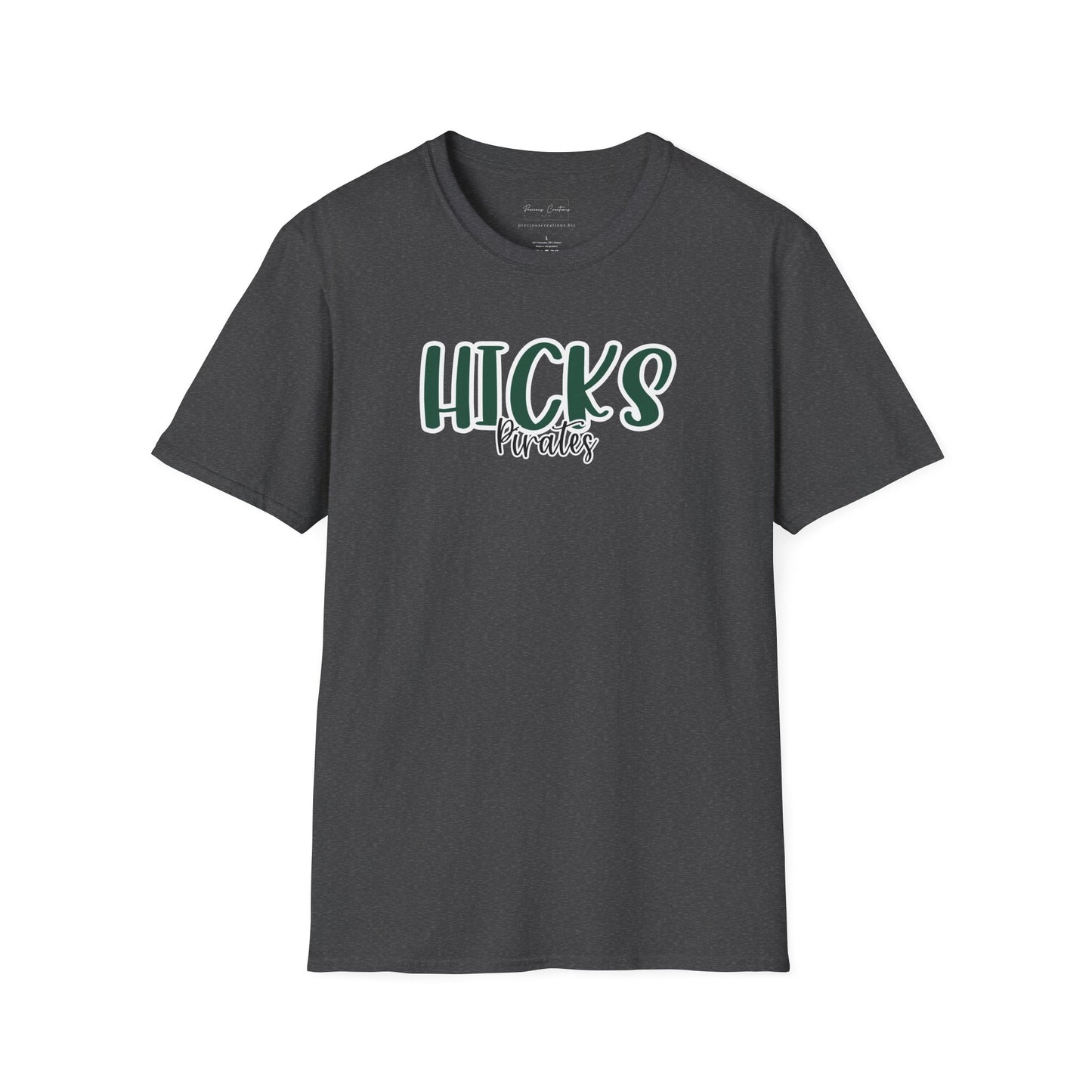 Gildan Hicks Pirates Style 2 Unisex Softstyle T-Shirt, Cute Graphic Tee, Team Spirit Shirt, Casual Wear, Gift for Fans