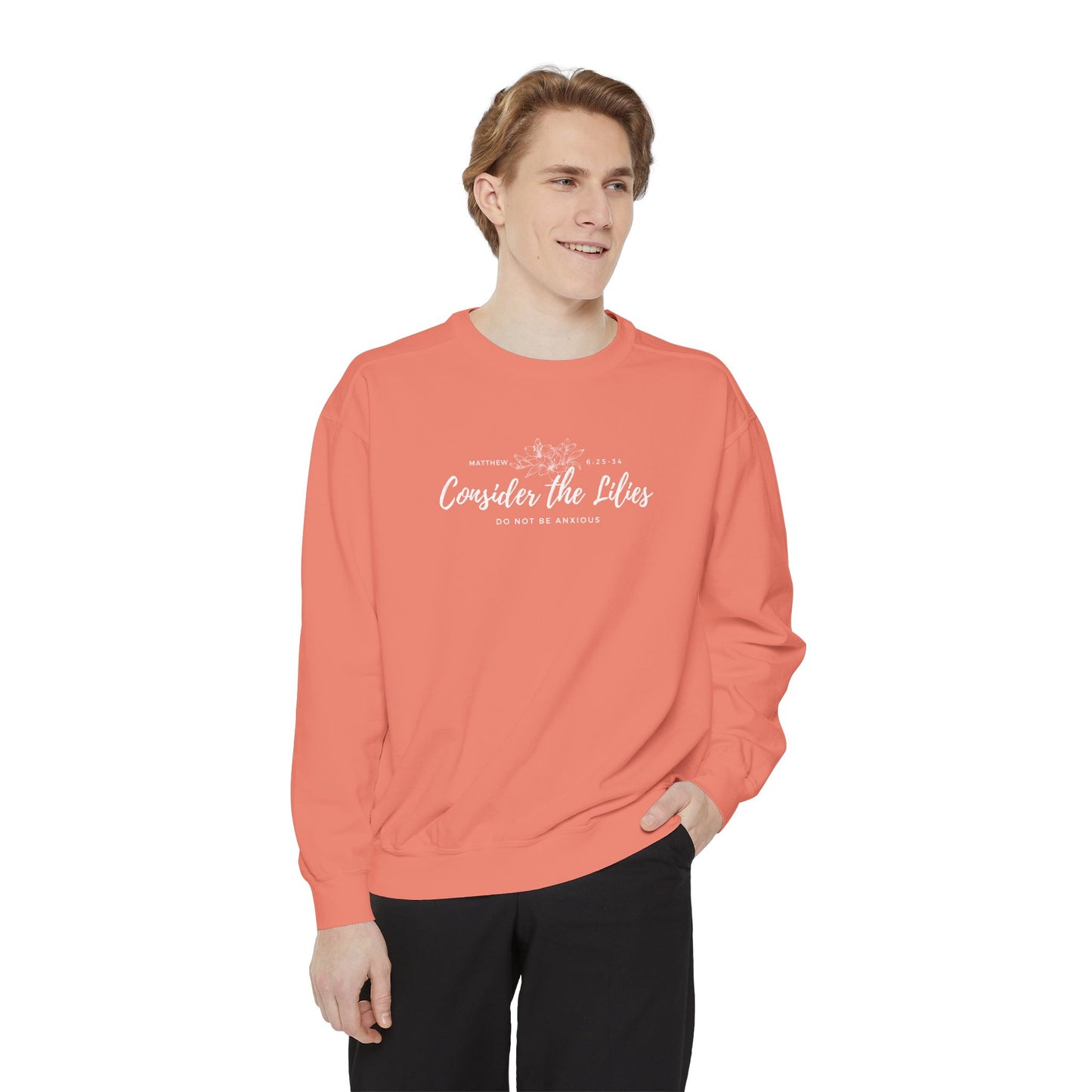 Comfort Colors Unisex Sweatshirt with 'Consider the Lilies' Design, Perfect for Casual Wear, Gifts, Spring Fashion, Cozy Atmosphere, [...]
