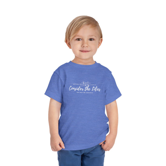Bella + Canvas Toddler Inspirational Tee - "Consider the Lilies" - Cute Kids Shirt, Birthday Gift, Everyday Wear, Family Matching, Nature Lover
