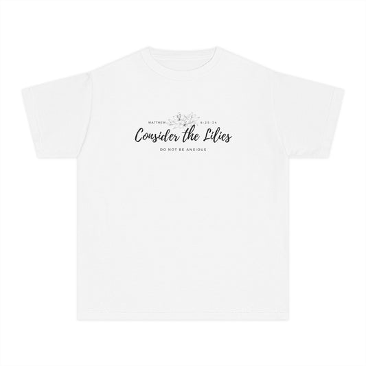 Comfort Colors "Consider the Lilies" Inspirational T-Shirt, Everyday Wear, Gift for kids, Christian Thought