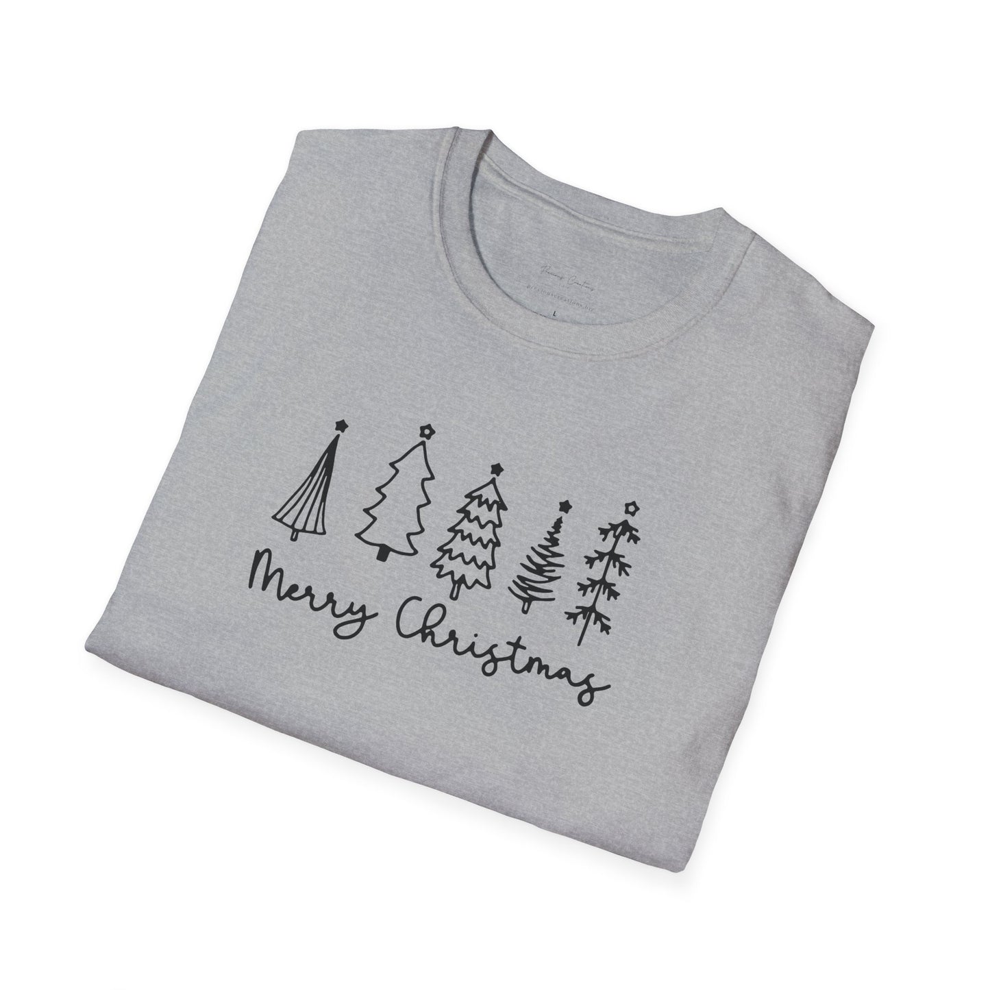 Christmas Tree Line Art T-Shirt – 'Merry Christmas' Minimal Holiday Gildan Softstyle Tee