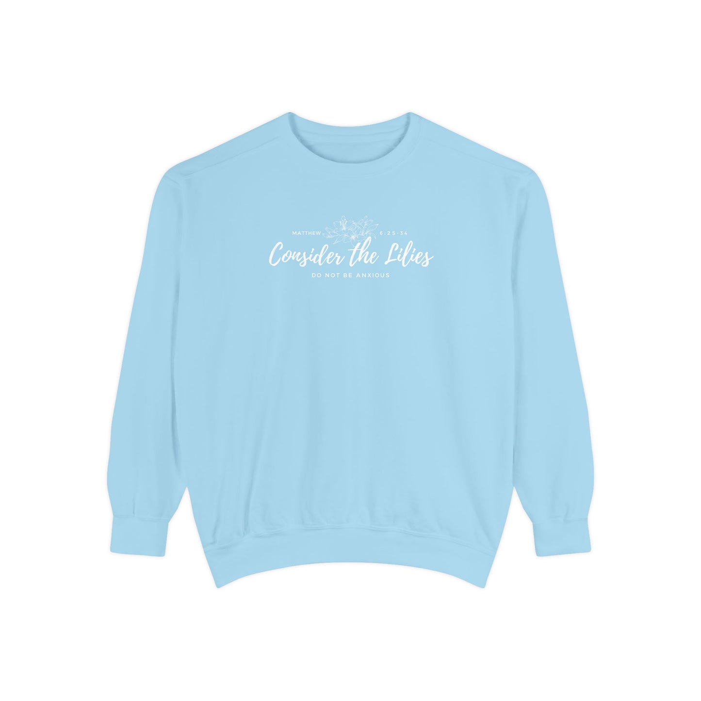 Comfort Colors Unisex Sweatshirt with 'Consider the Lilies' Design, Perfect for Casual Wear, Gifts, Spring Fashion, Cozy Atmosphere, [...]
