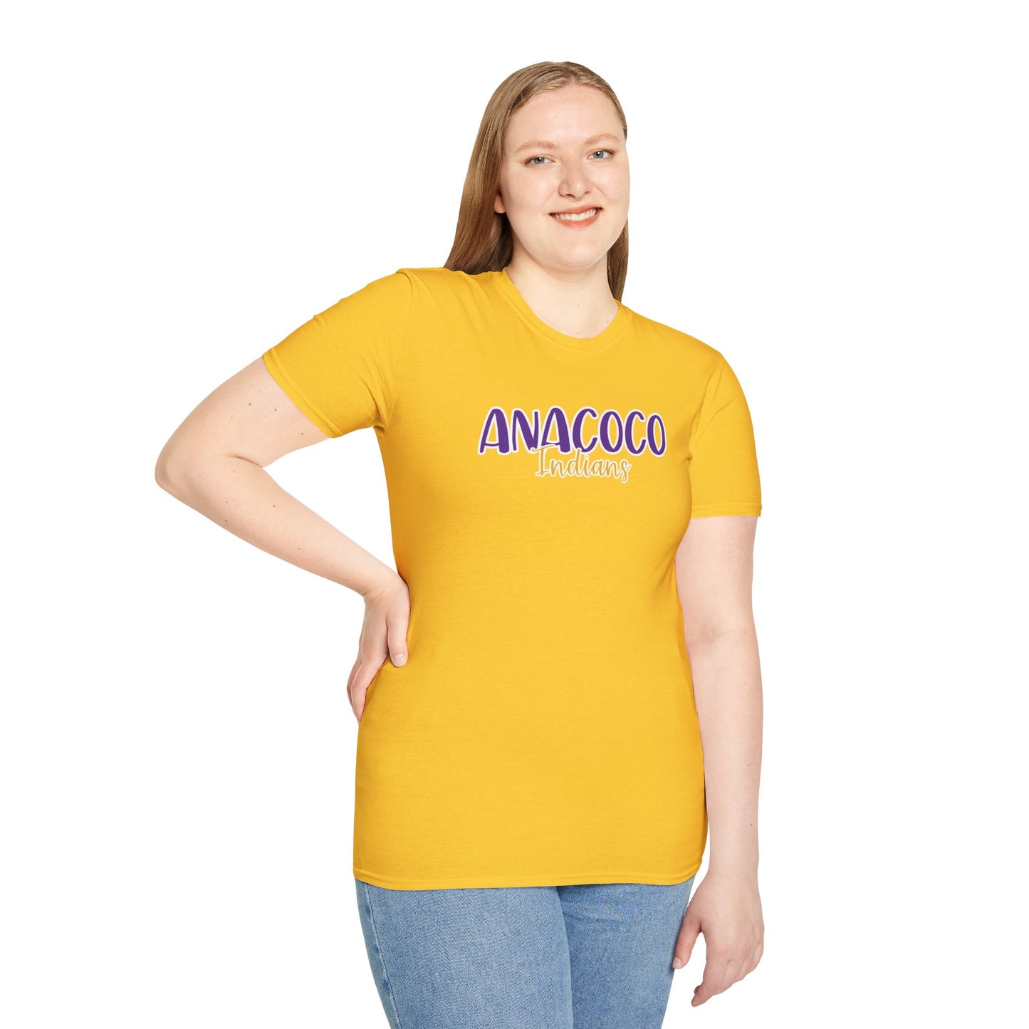 Gildan Anacoco Indians Style 2 Unisex Softstyle T-Shirt, Cute Graphic Tee, Team Spirit Shirt, Casual Wear, Gift for Fans