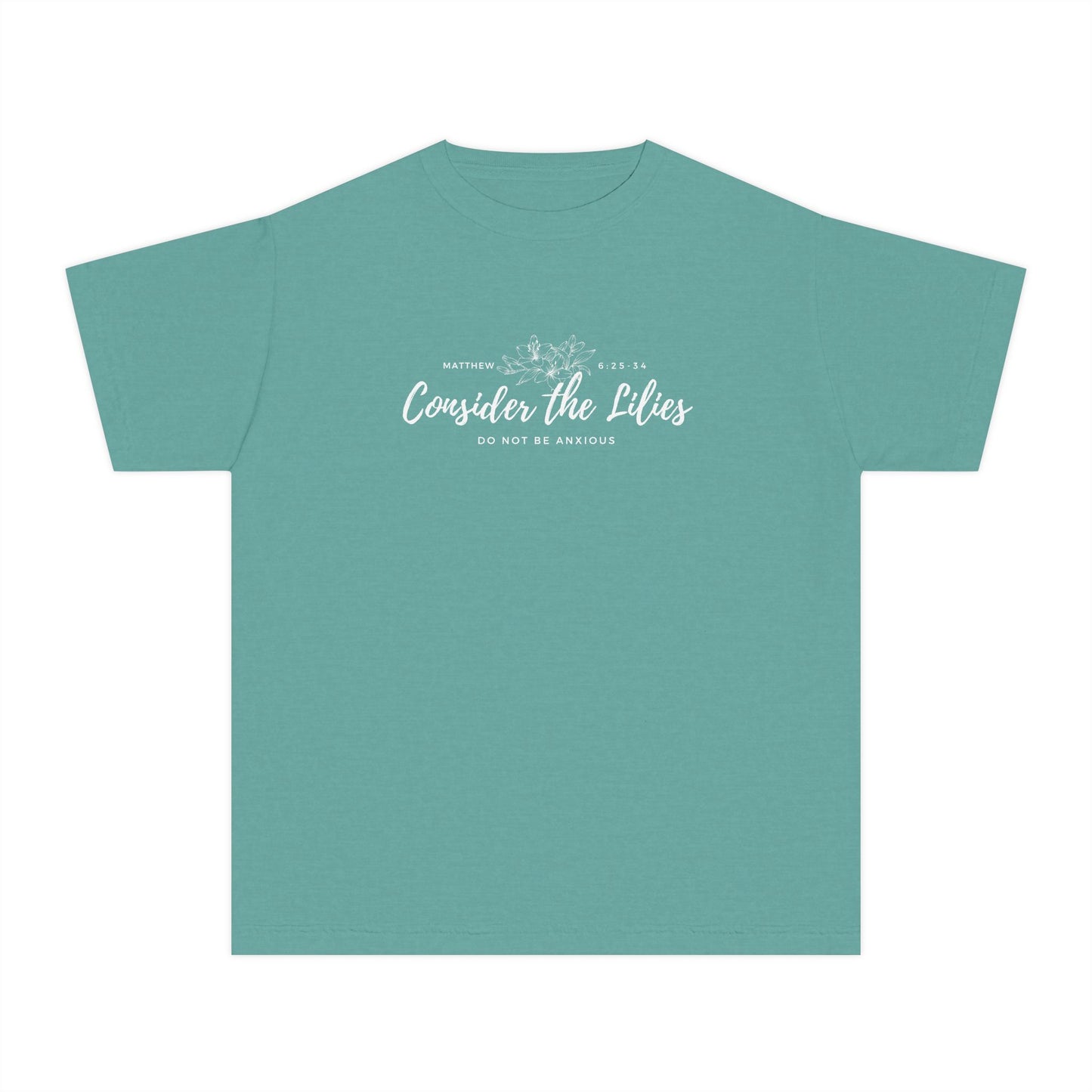 Comfort Colors "Consider the Lilies" Inspirational T-Shirt, Everyday Wear, Gift for kids, Christian Thought
