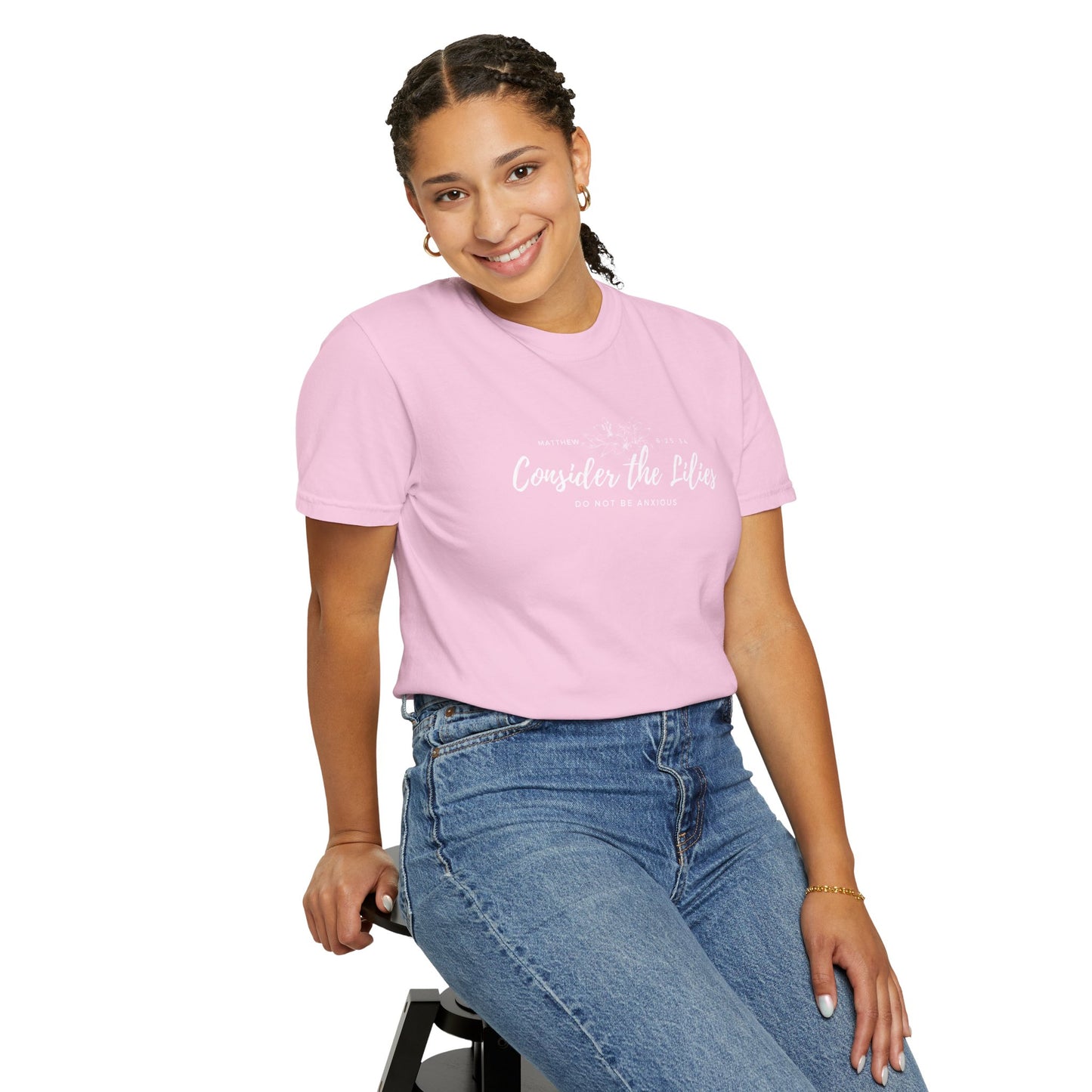 Comfort Colors Garment-Dyed Inspirational T-shirt, Consider the Lilies Tee, Unisex Casual Wear, Motivational Shirt, Relaxed Style