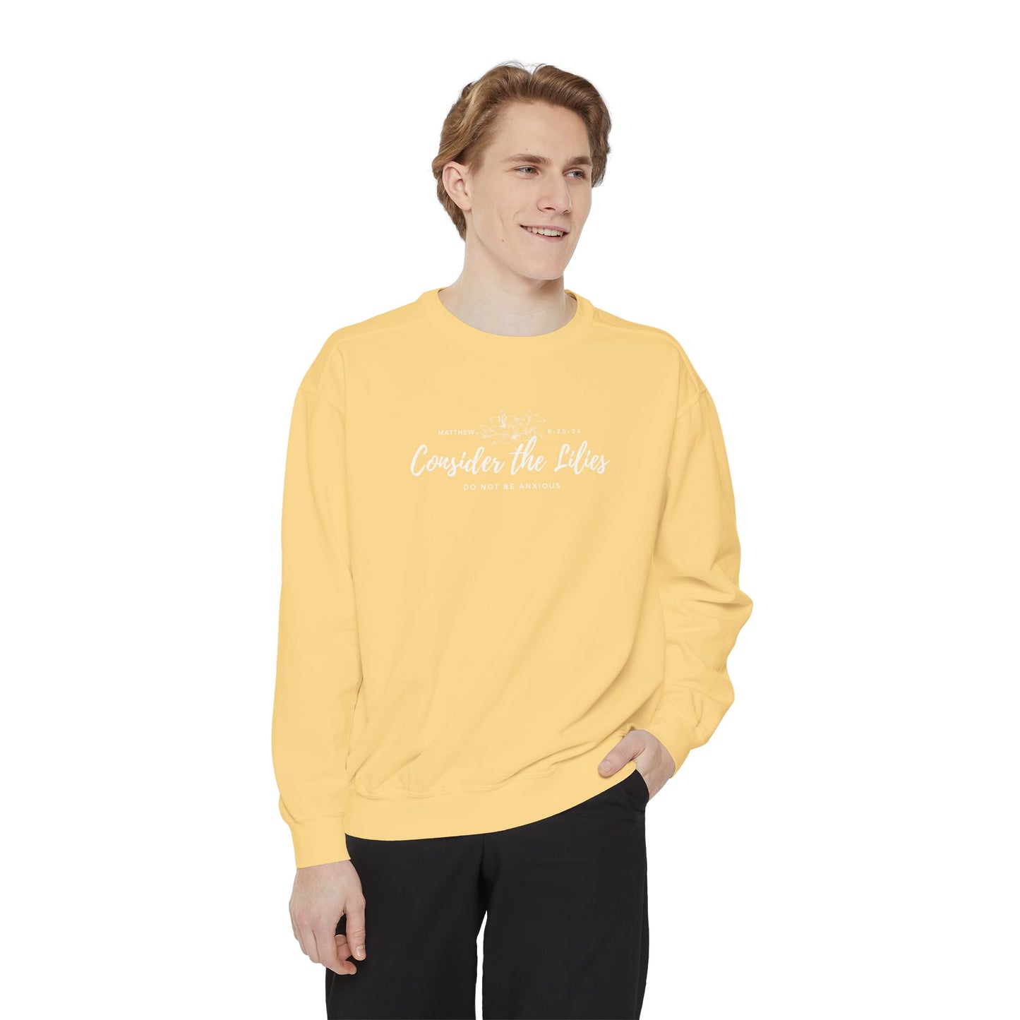Comfort Colors Unisex Sweatshirt with 'Consider the Lilies' Design, Perfect for Casual Wear, Gifts, Spring Fashion, Cozy Atmosphere, [...]