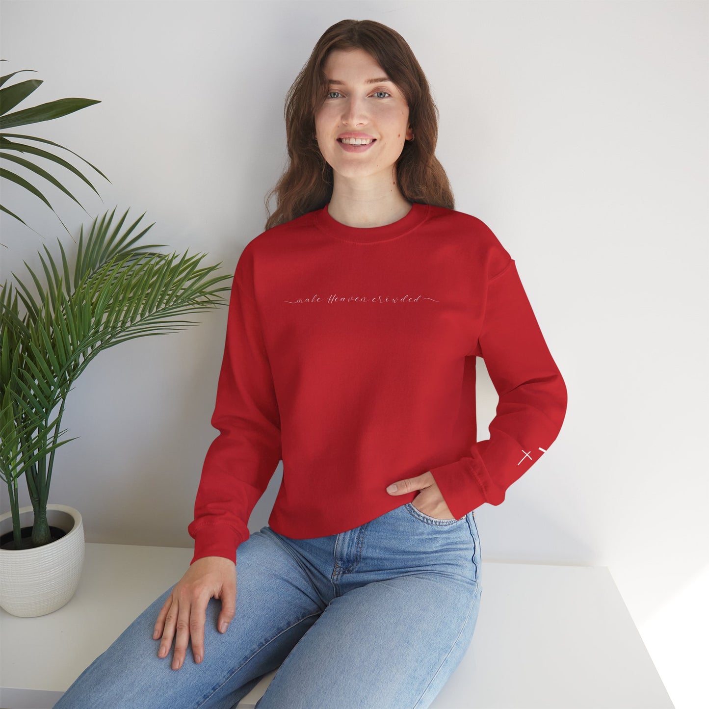 Gildan Make Heaven Crowded Minimalist Inspirational Crewneck Sweatshirt | Unisex, Cozy Fashion, Gift for Her, Casual Wear, Comfort Sweatshirt
