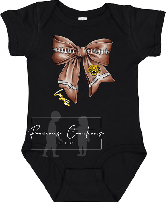 Black Leesville Football Bow Rabbit Skins 4400 Infant Short Sleeve Bodysuit