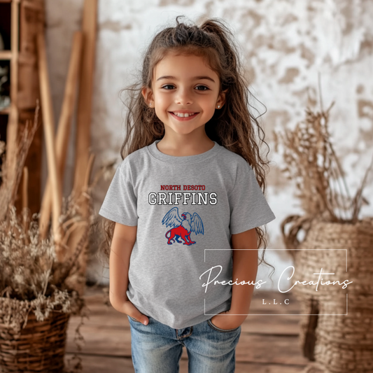 Custom School Shirt - "North DeSoto Griffins" - Gildan Sport Gray 3T